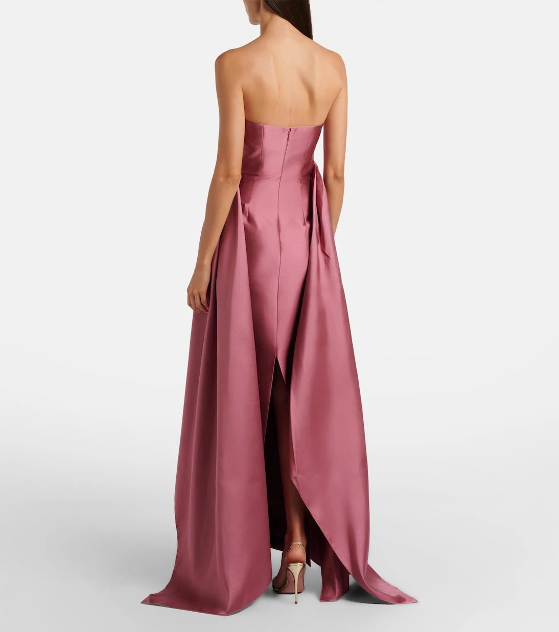 Solace London - Draped strapless satin gown