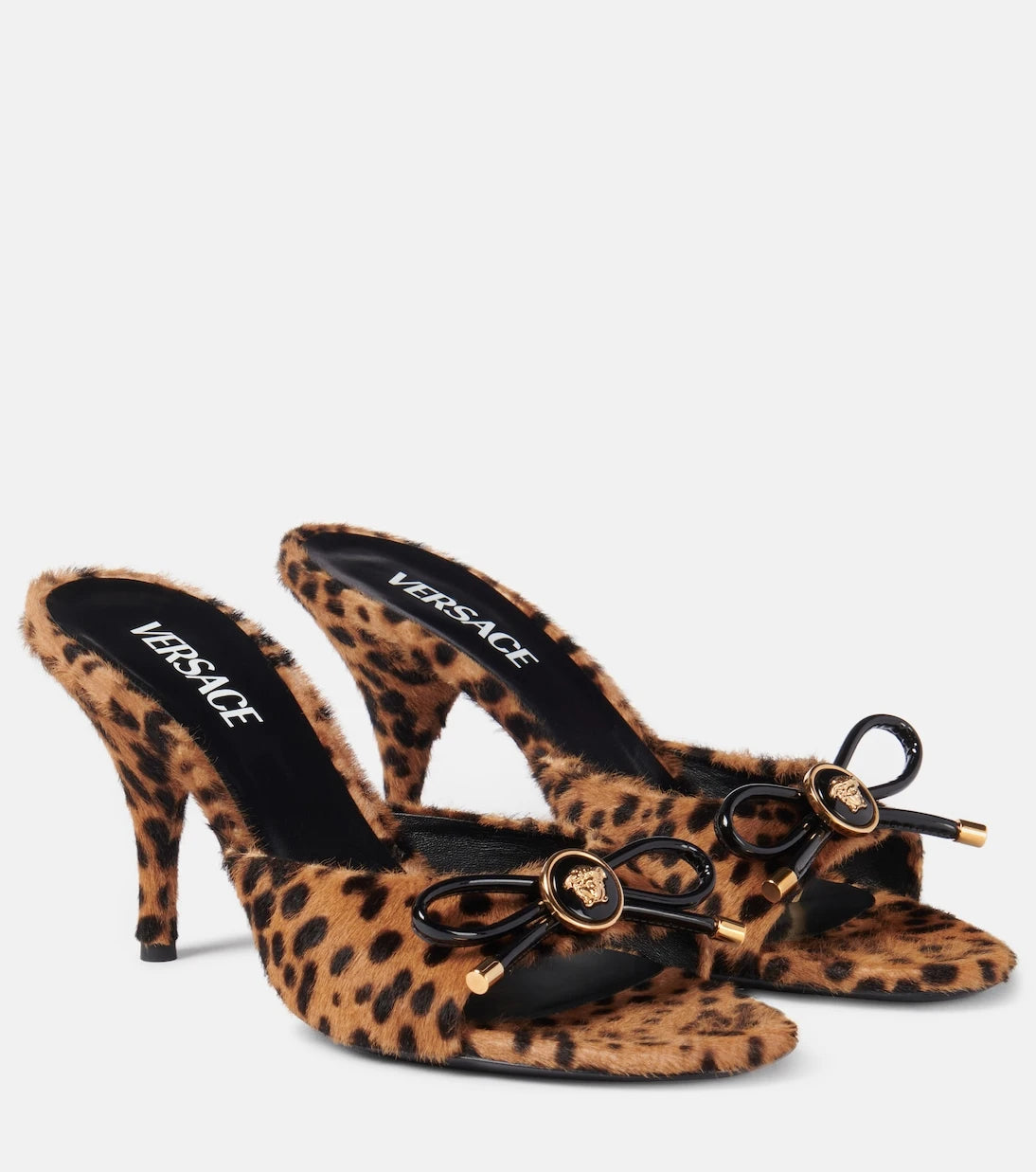 Versace - Leopard Opera Bow 95 shearling mules