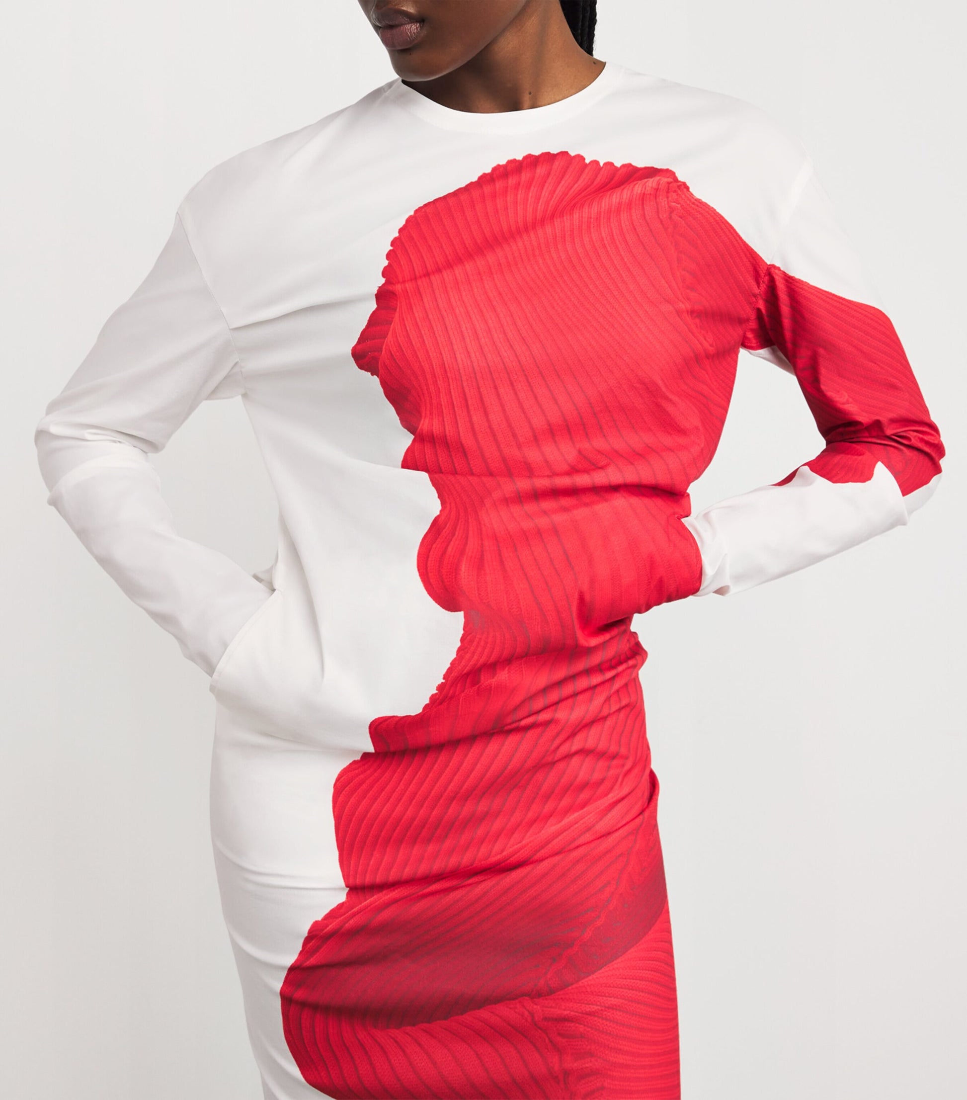 Issey Miyake Red Knit As Represented Midi Dress