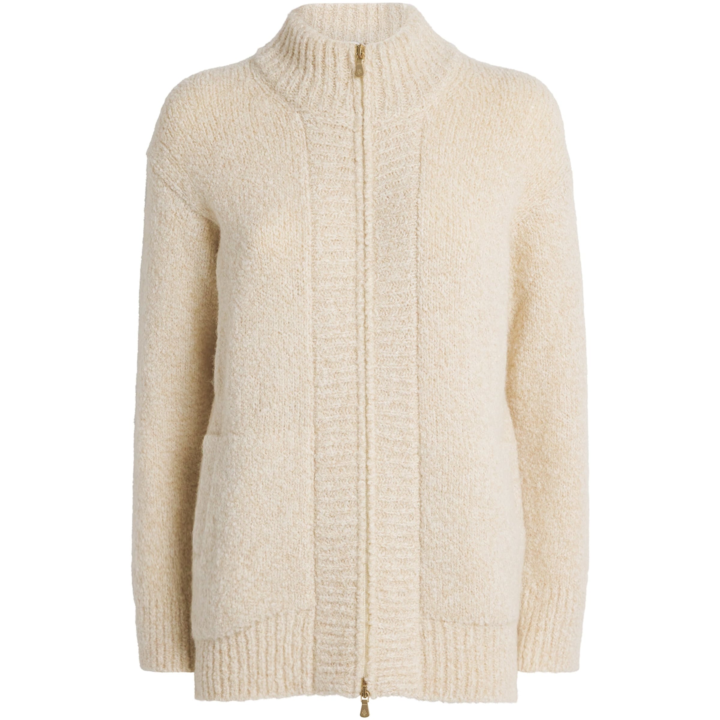 Eleventy Beige Wool-Blend Knitted Zip-Up Jacket