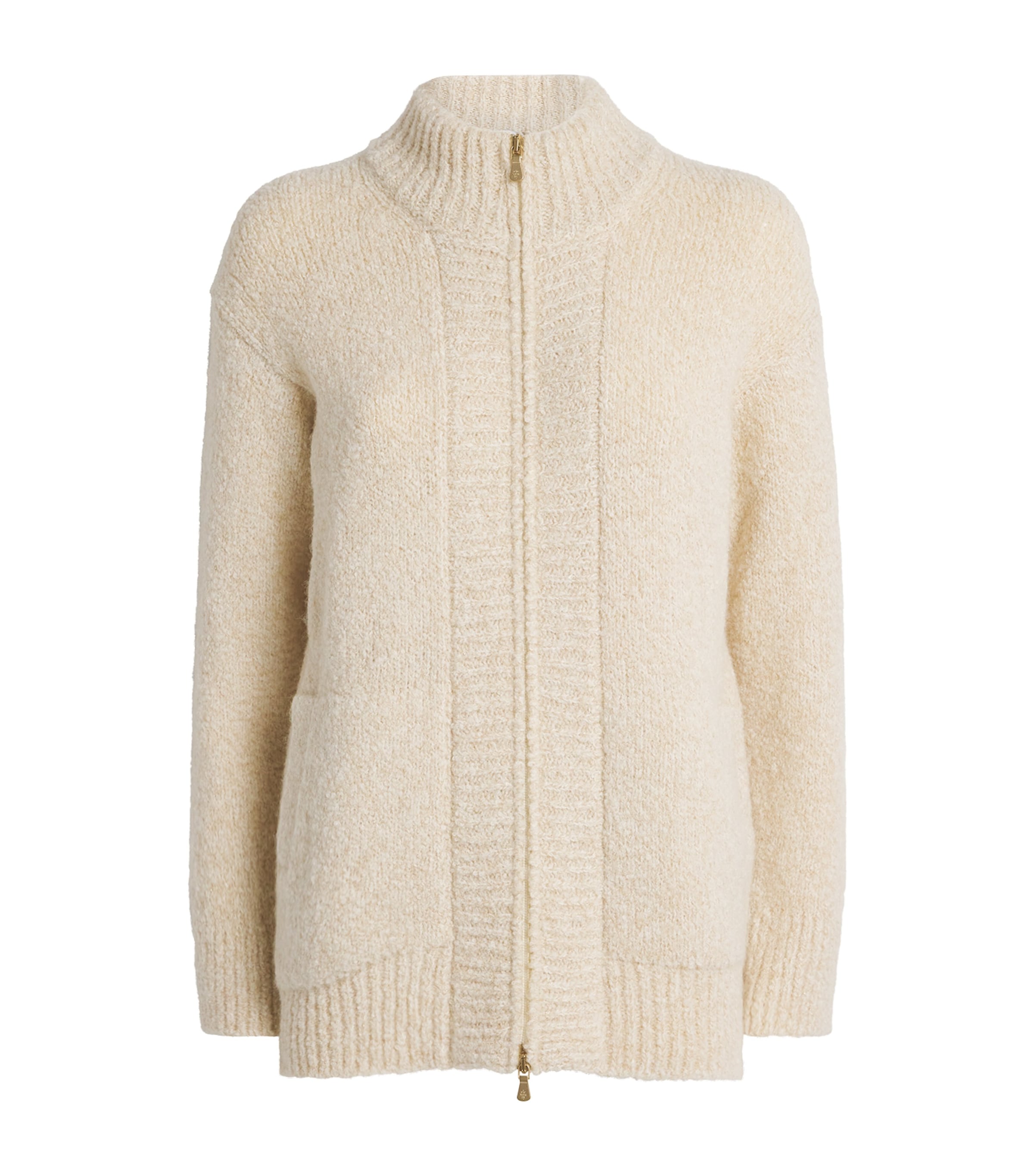 Eleventy Beige Wool-Blend Knitted Zip-Up Jacket