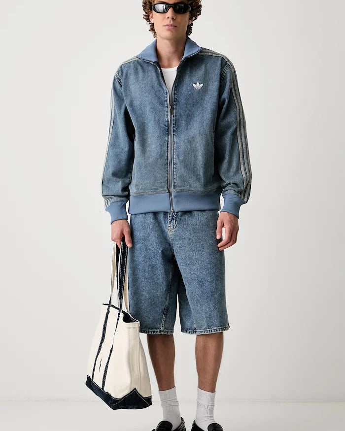 adidas Originals erkek fermuarlı denim Firebird Adicolor Denim kapüşonlu üst