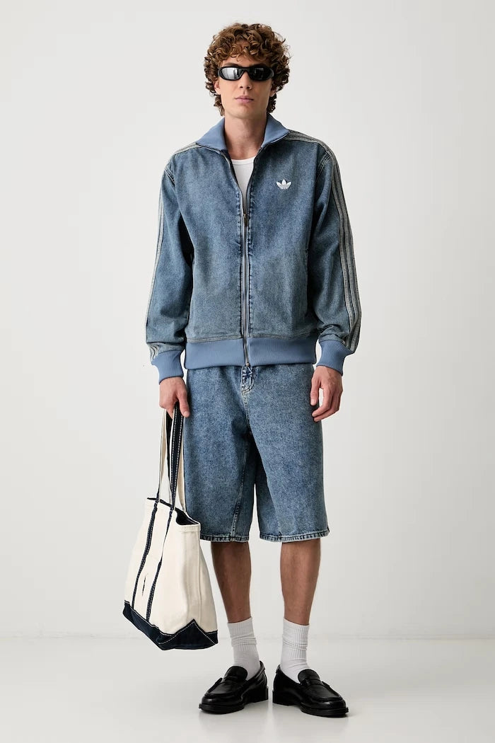 adidas Originals erkek fermuarlı denim Firebird Adicolor Denim kapüşonlu üst