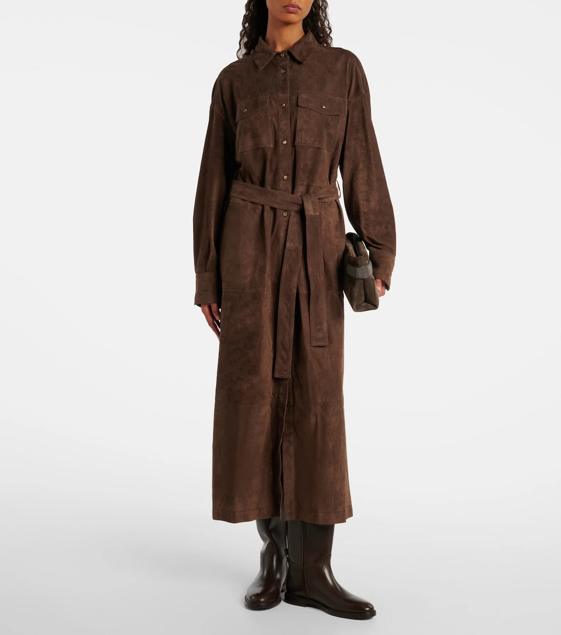 Brunello Cucinelli - Monili belted suede shirt dress