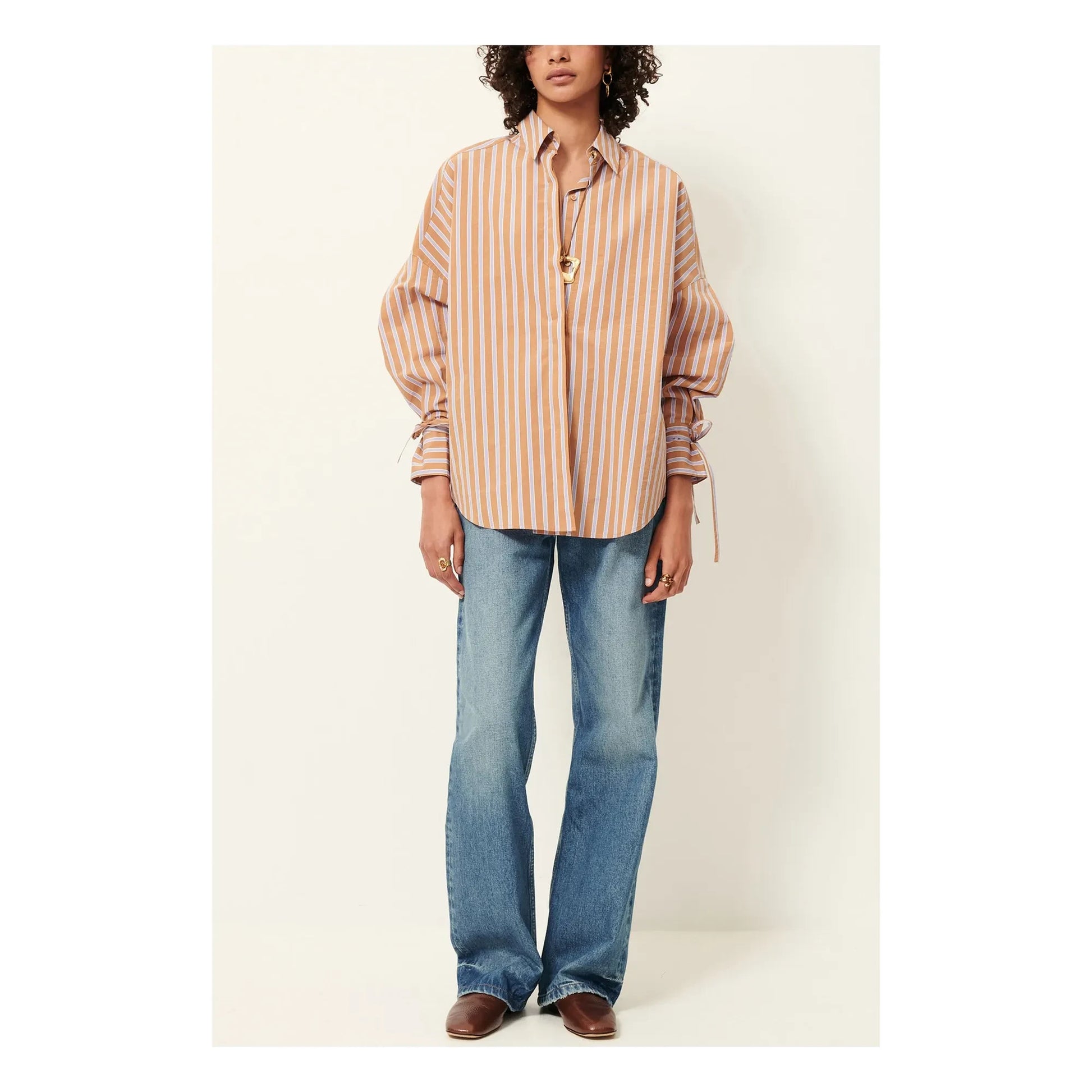 Sessùn - Armando Cotton Stripe Shirt | Terracotta
