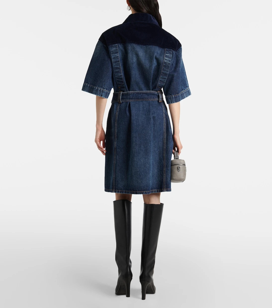 Stella McCartney - Corduroy-trimmed denim minidress