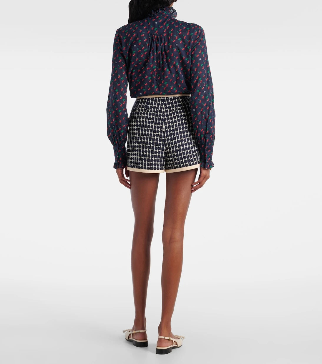 Valentino - VLogo checked wool-blend bouclé shorts