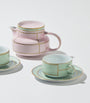 Set of 2 Porcelain Colonna Diva Verde Teacups and Saucers