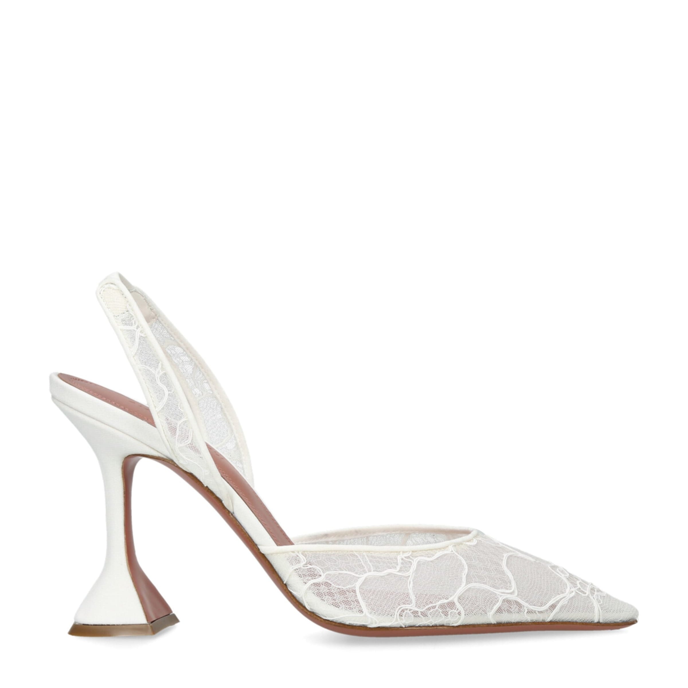 Amina Muaddi White Lace Holli Slingback Heels 95