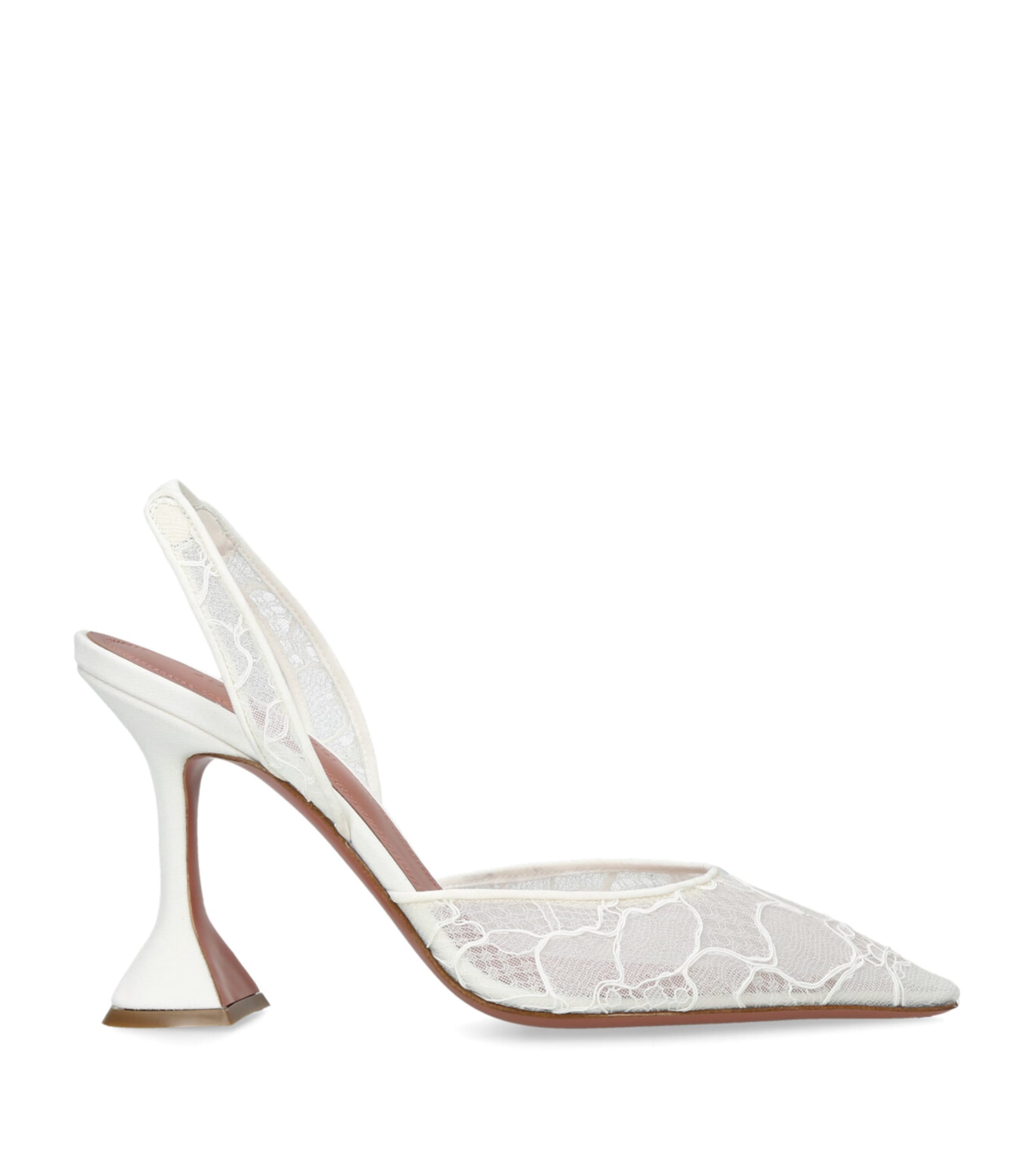Amina Muaddi White Lace Holli Slingback Heels 95