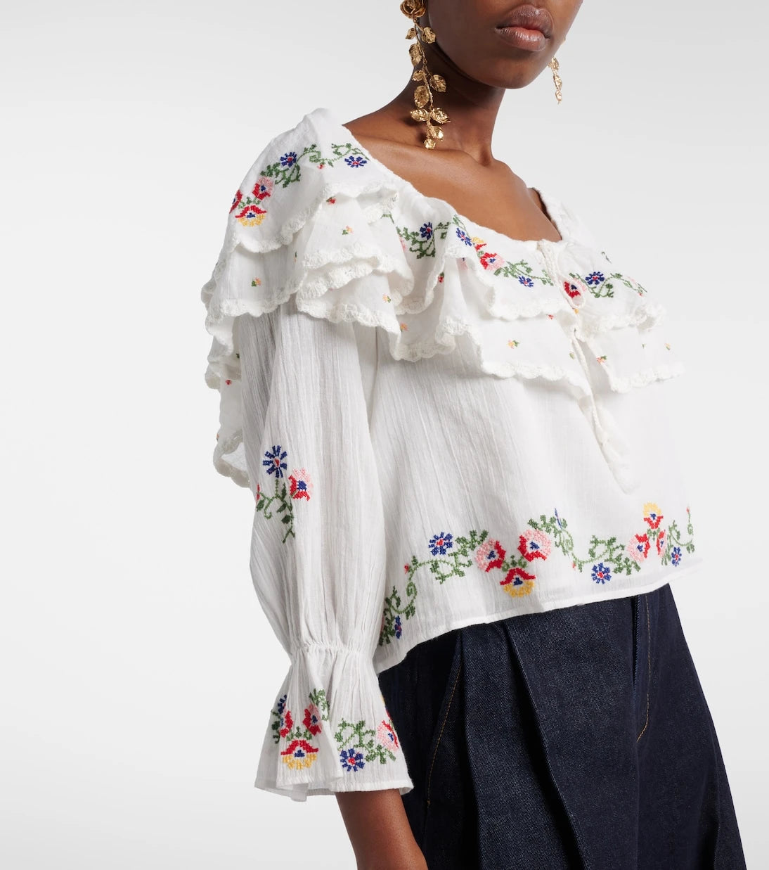Rixo - Maurine embroidered ruffled cotton top