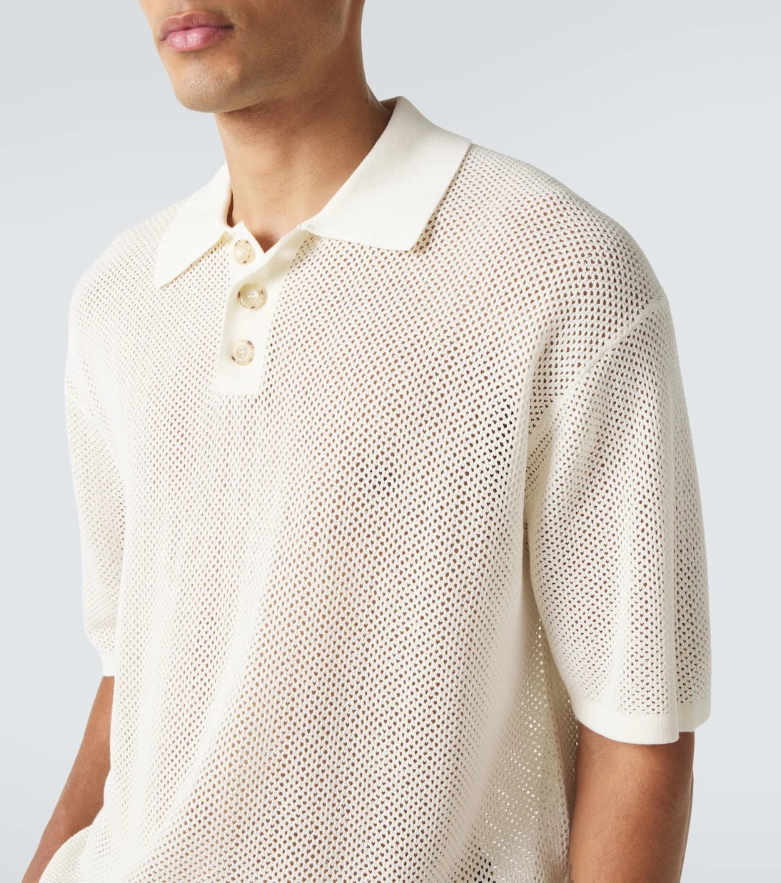 Commas - Open-knit cotton-blend polo sweater
