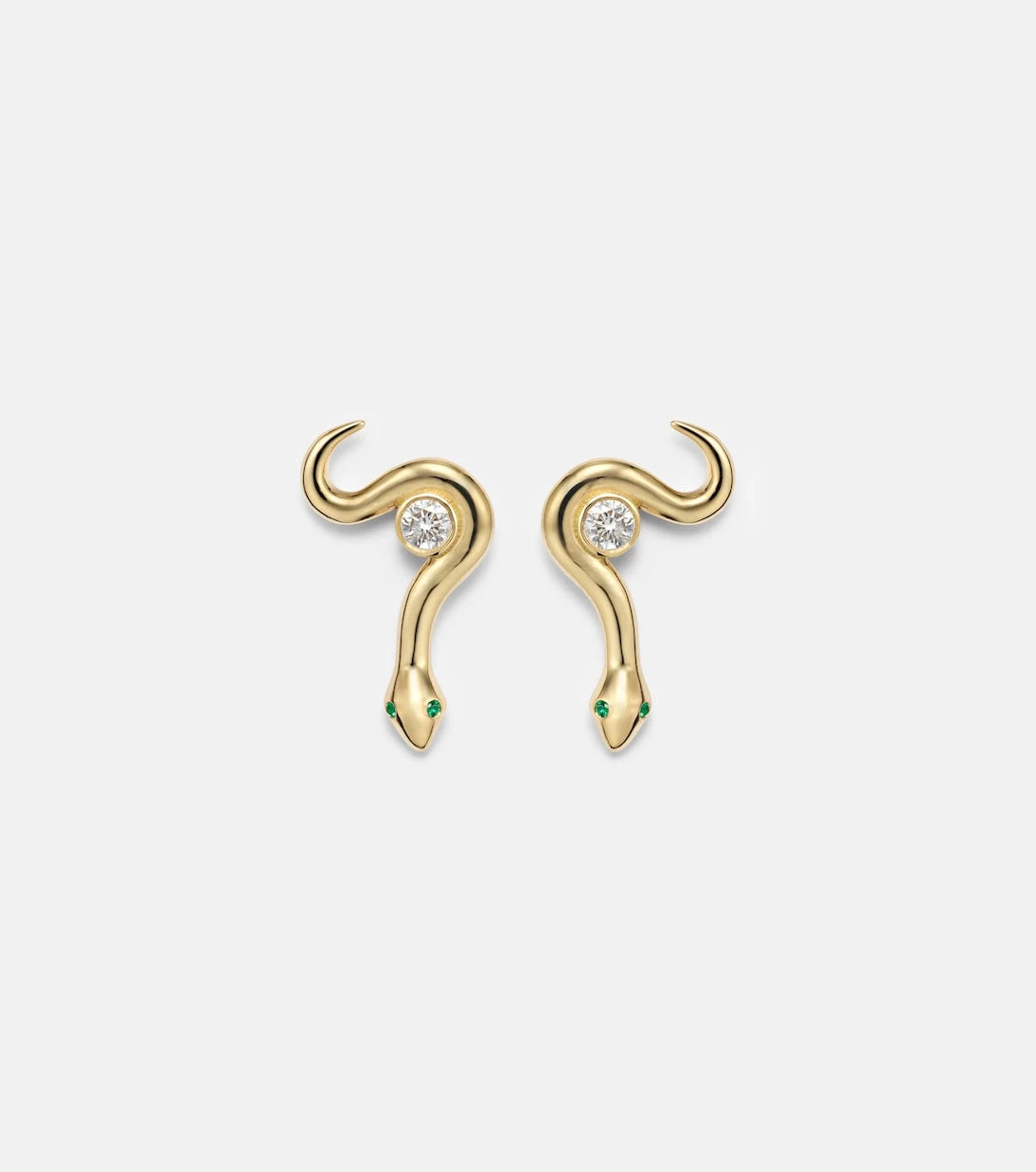 Ileana Makri - Serpent Nest 18kt gold earrings with diamonds and emeralds