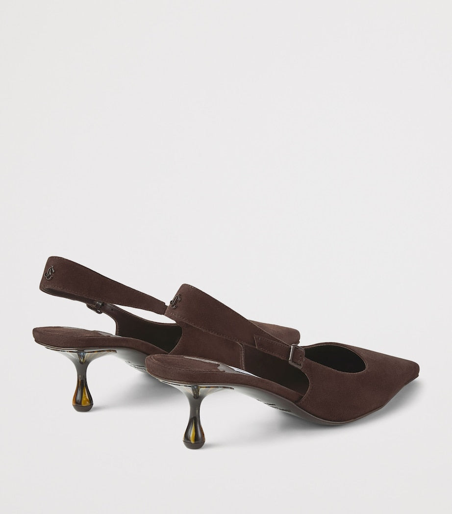 Brown Amel 50 Leather Slingback Pumps