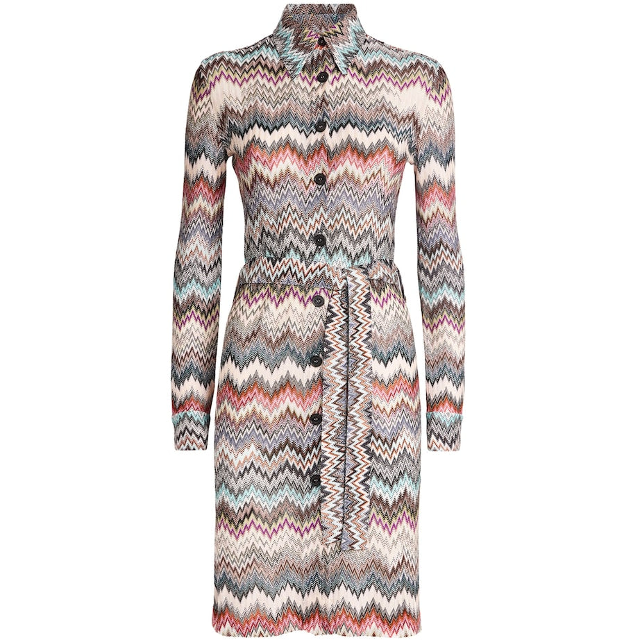 Multi Knitted Zigzag Shirt Midi Dress