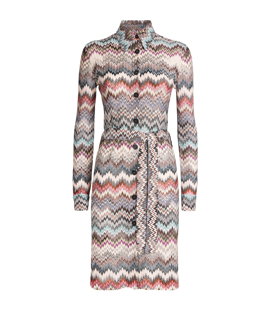 Multi Knitted Zigzag Shirt Midi Dress