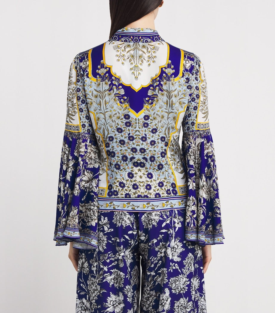 Alice+Olivia Blue Willa Bell-Sleeve Top