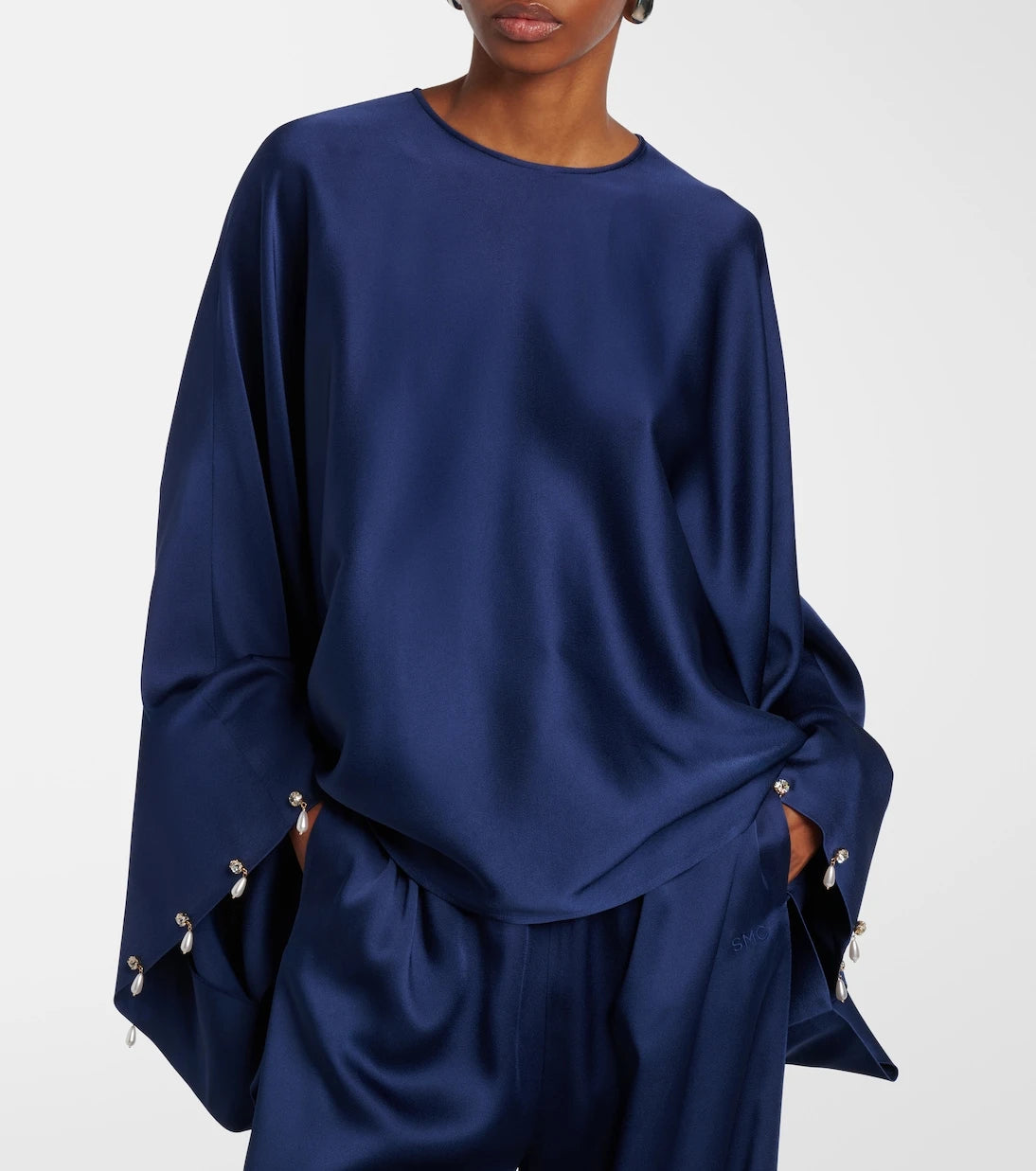 Stella McCartney - Faux pearl-embellished satin top
