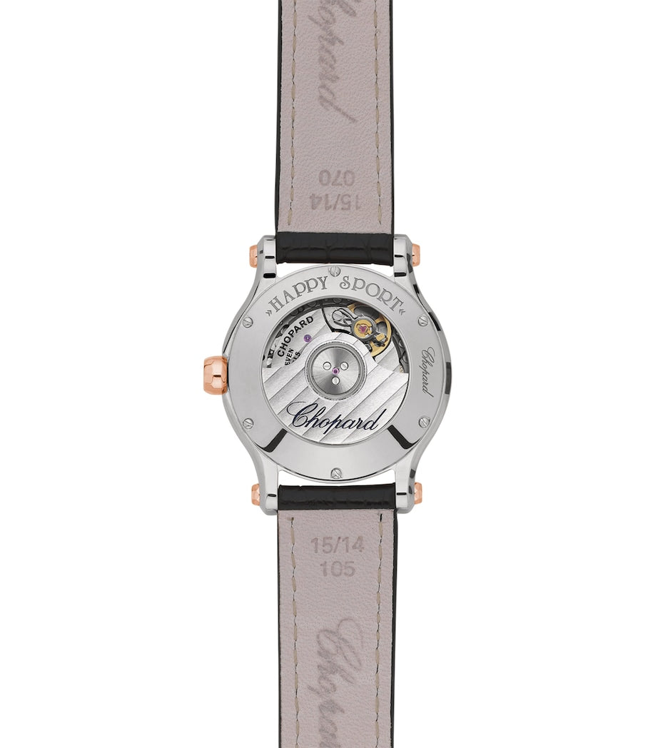 Rose Gold, Stainless Steel and Diamond Happy Sport Automatic Watch 30mm