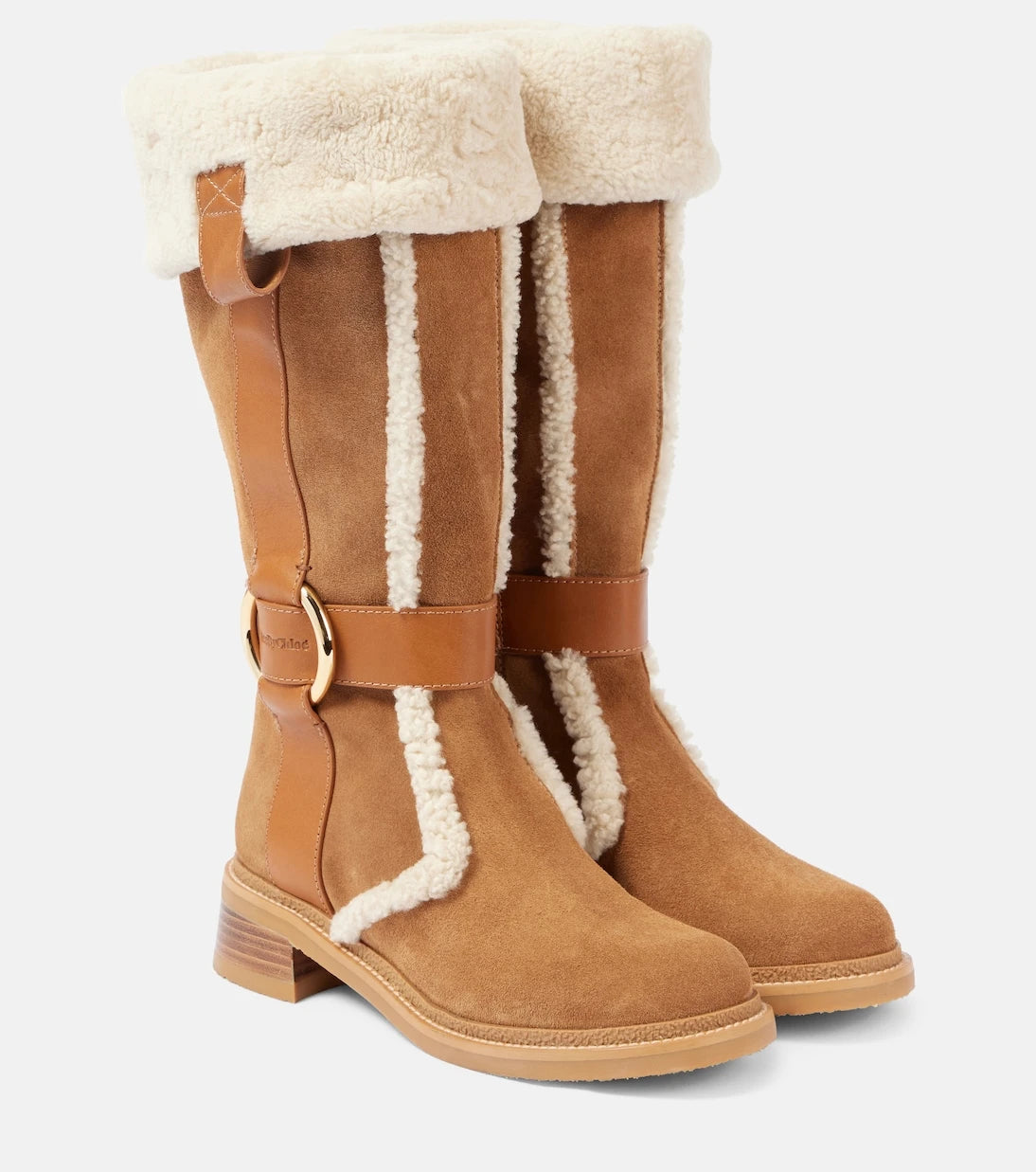 See By Chloé - New Ring suede and shearling knee-high boots