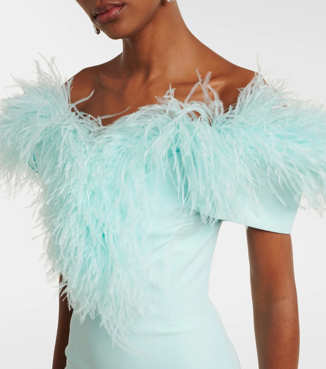 David Koma - Off-shoulder feather-trimmed midi dress