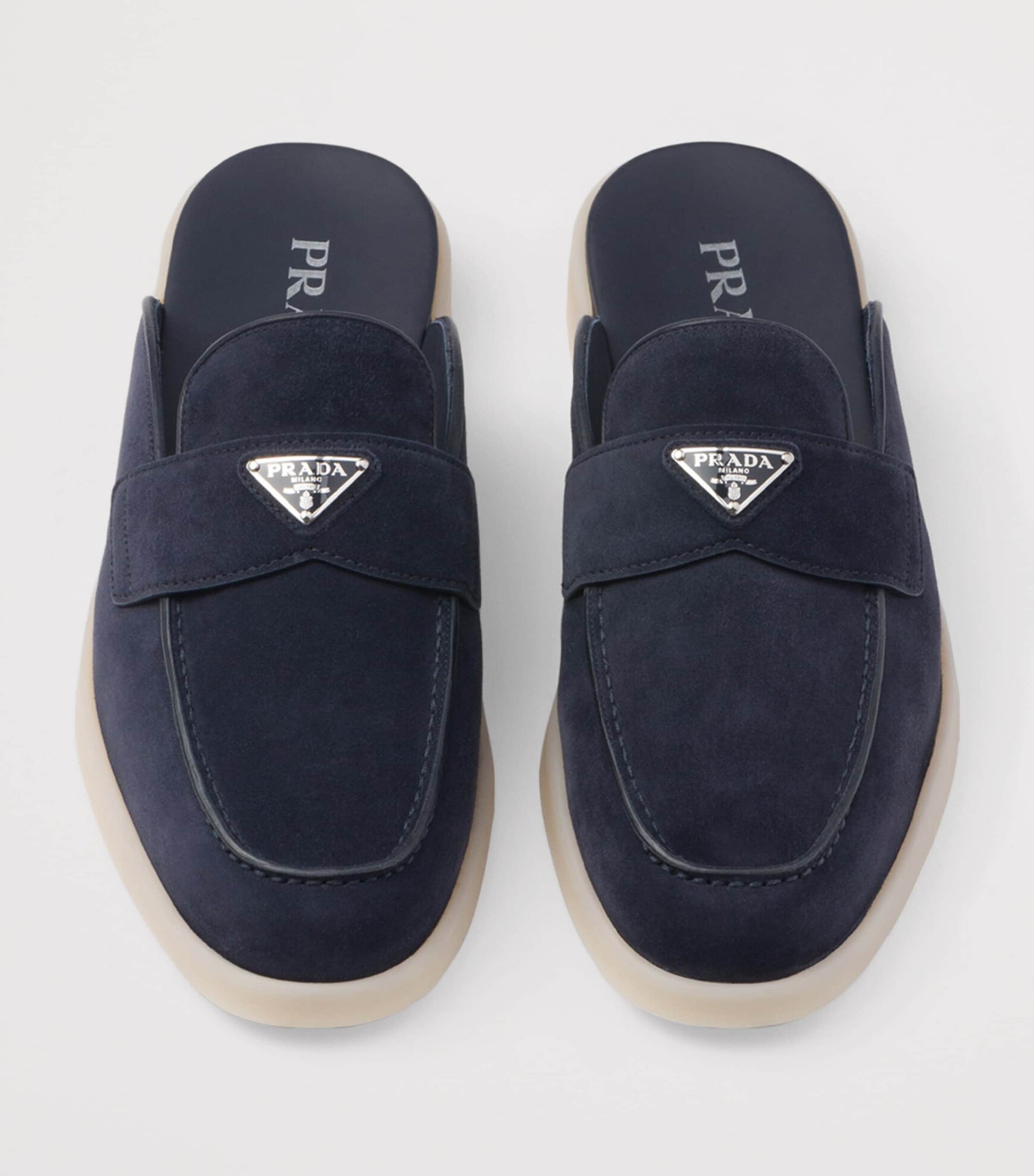 Prada Suede Triangle Mules