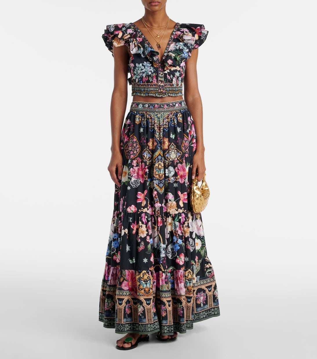 Camilla - Crystal-embellished poplin maxi skirt