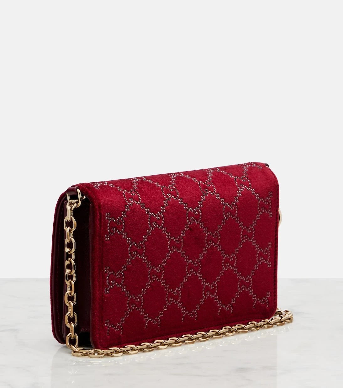 Gucci - GG Crystal velvet wallet on chain