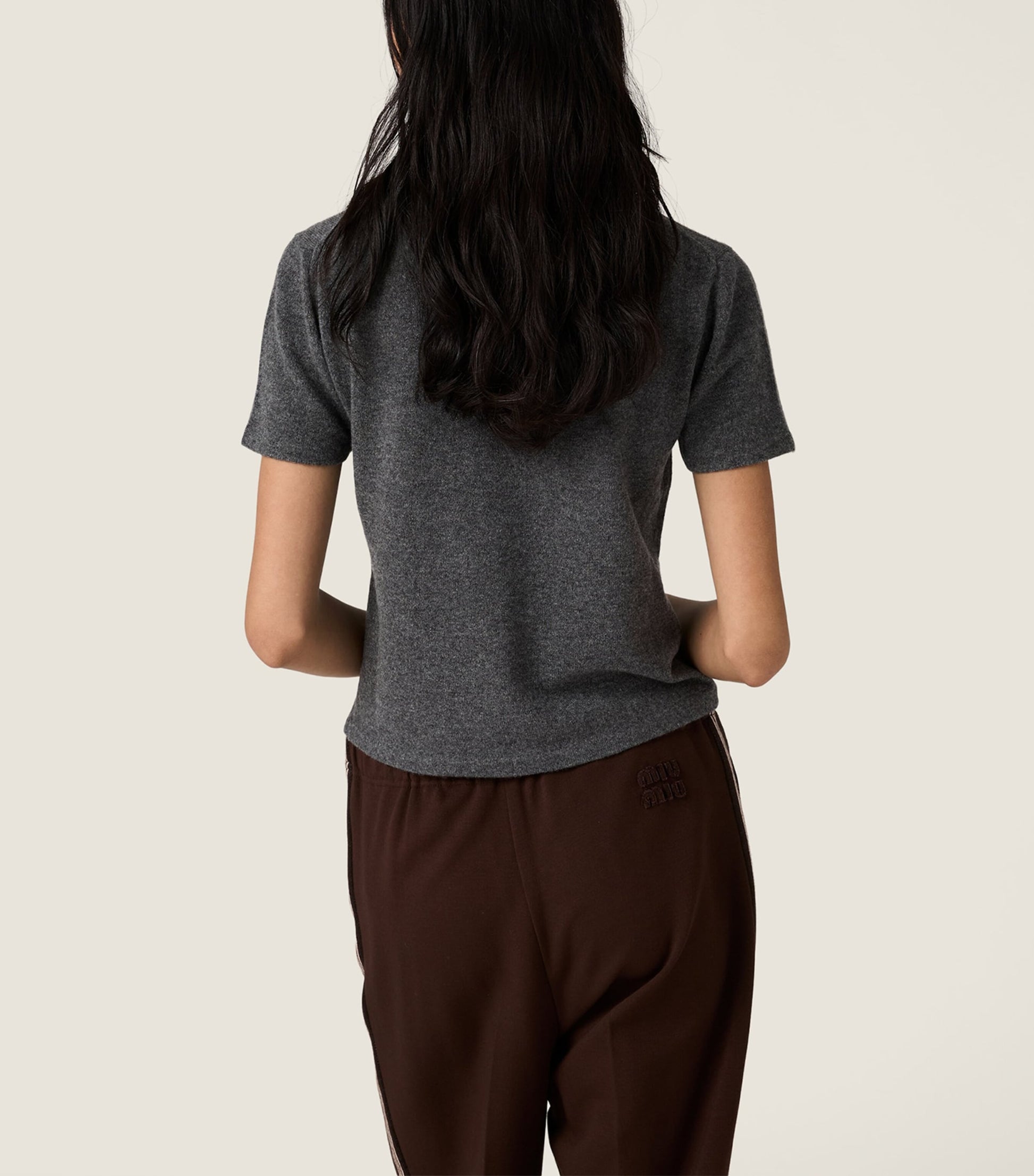 Miu Miu Grey Cashmere Short-Sleeve Sweater