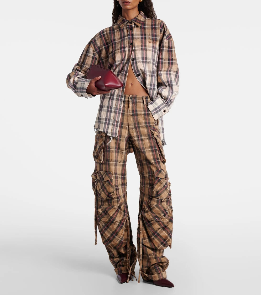The Attico - Checked cotton flannel cargo pants