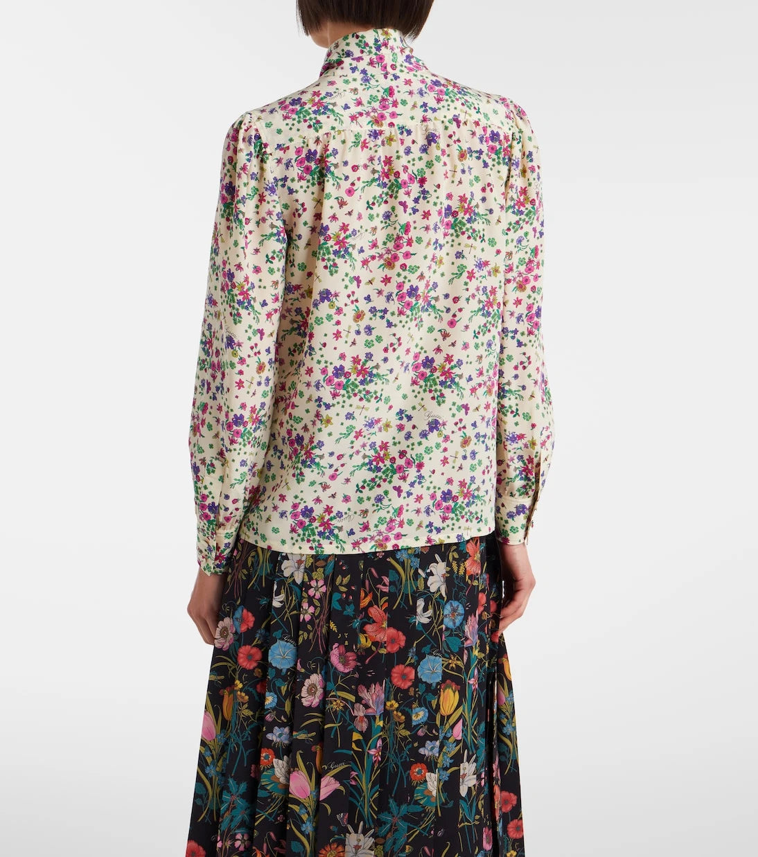 Gucci - Floral tie-neck silk shirt