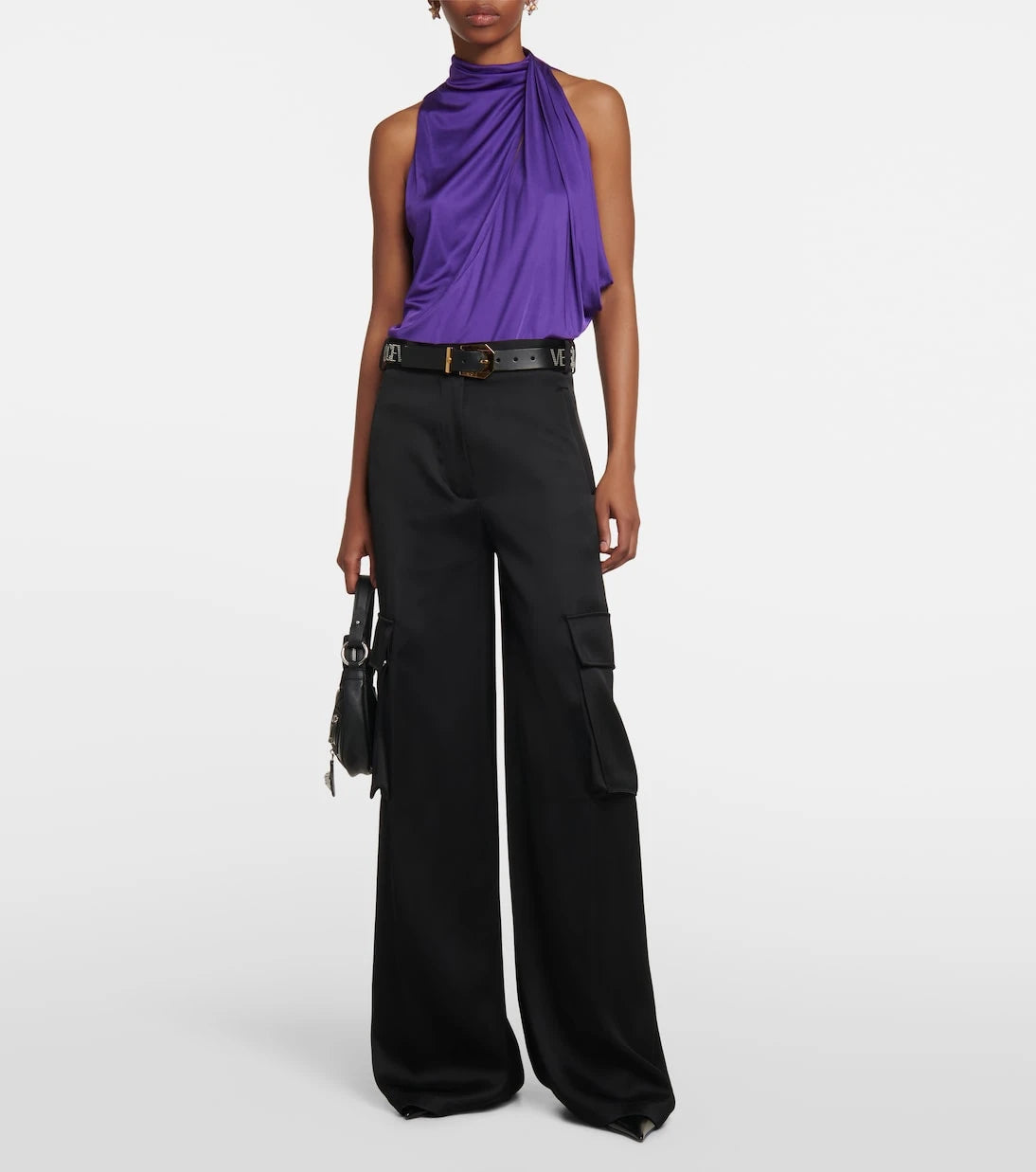Versace - High-rise wide-leg satin cargo pants