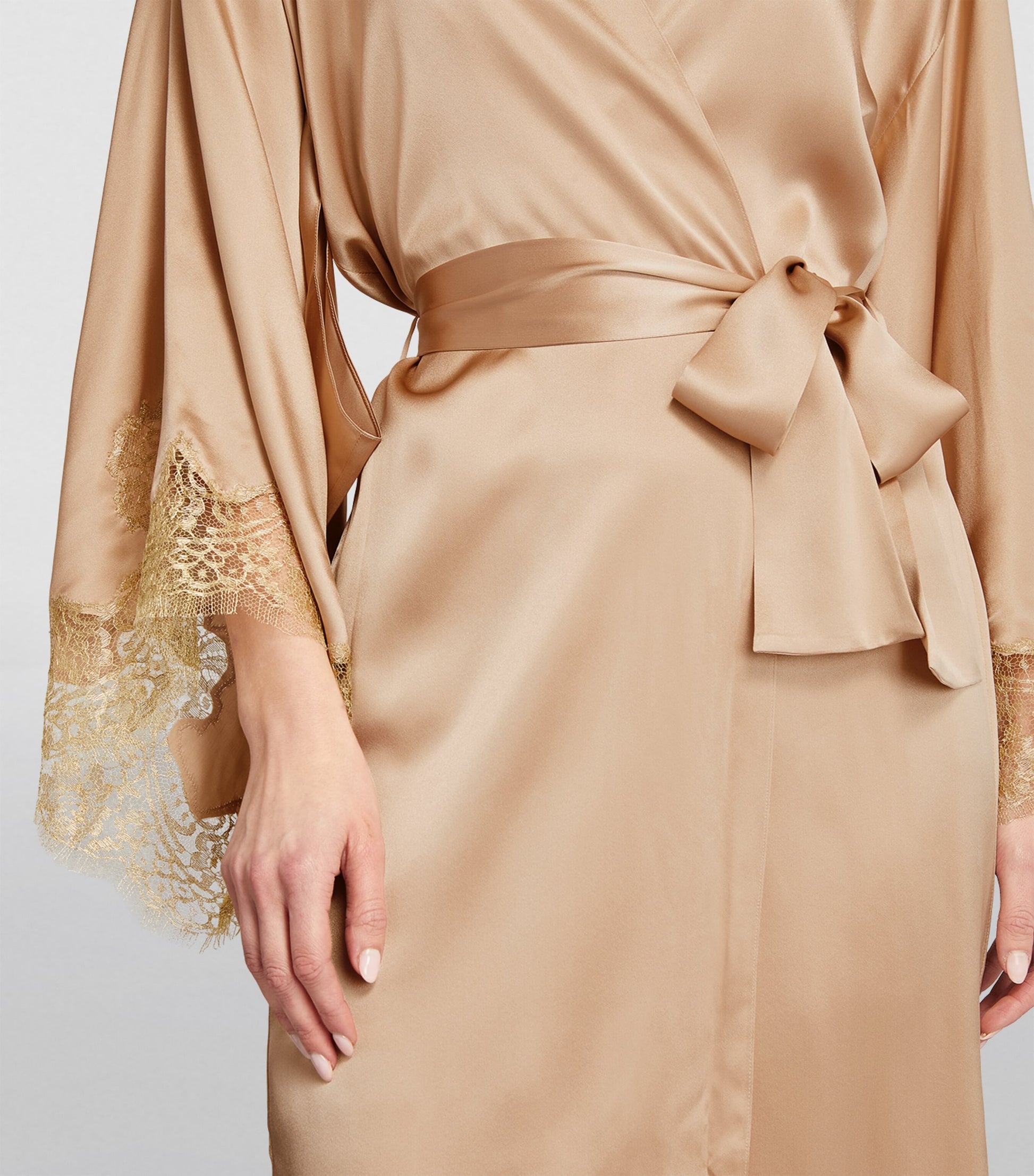 Silk Gina Long Robe ALMOND/GOLD