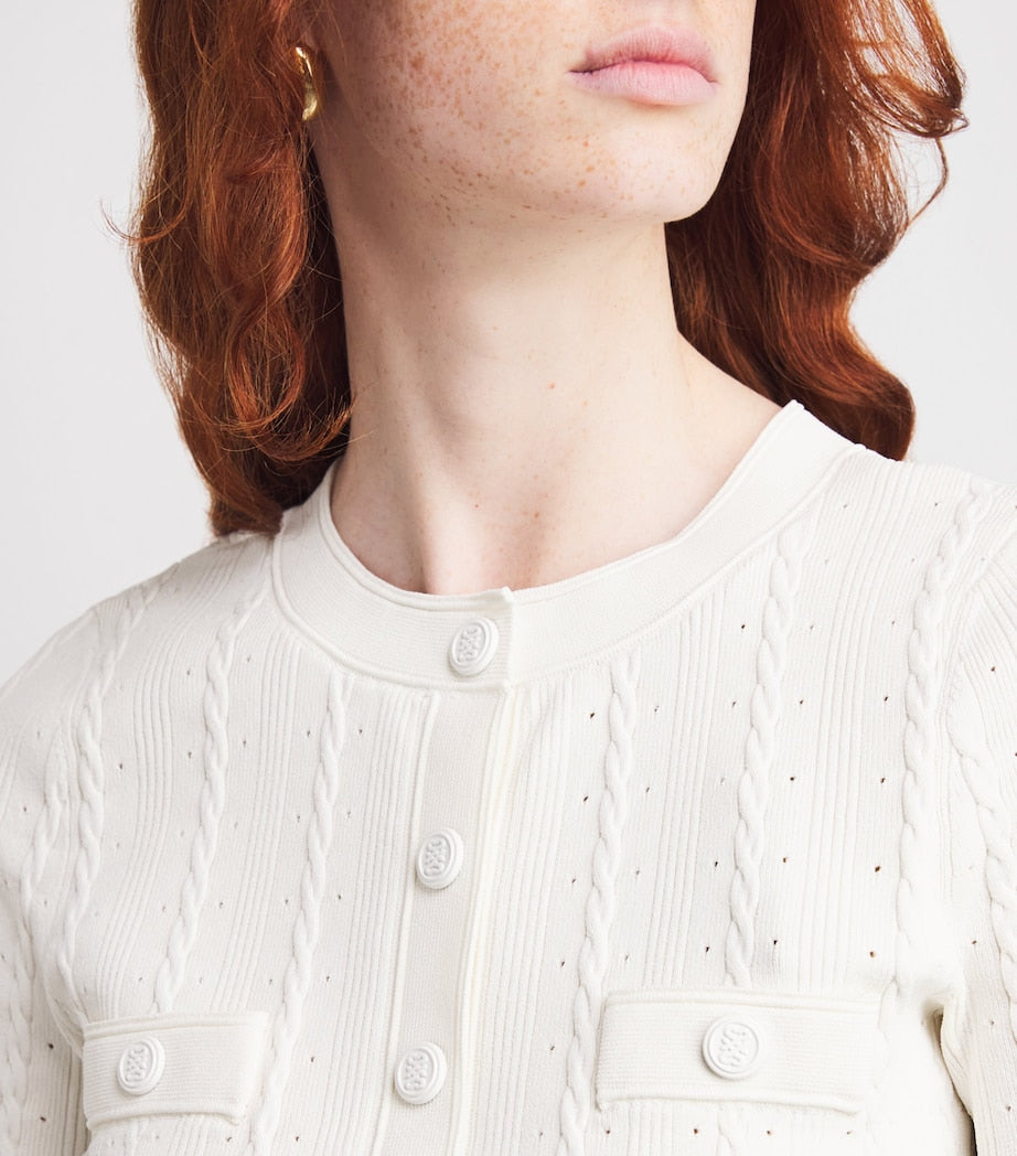 Sandro Paris Beige Cable-Knit Cropped Cardigan