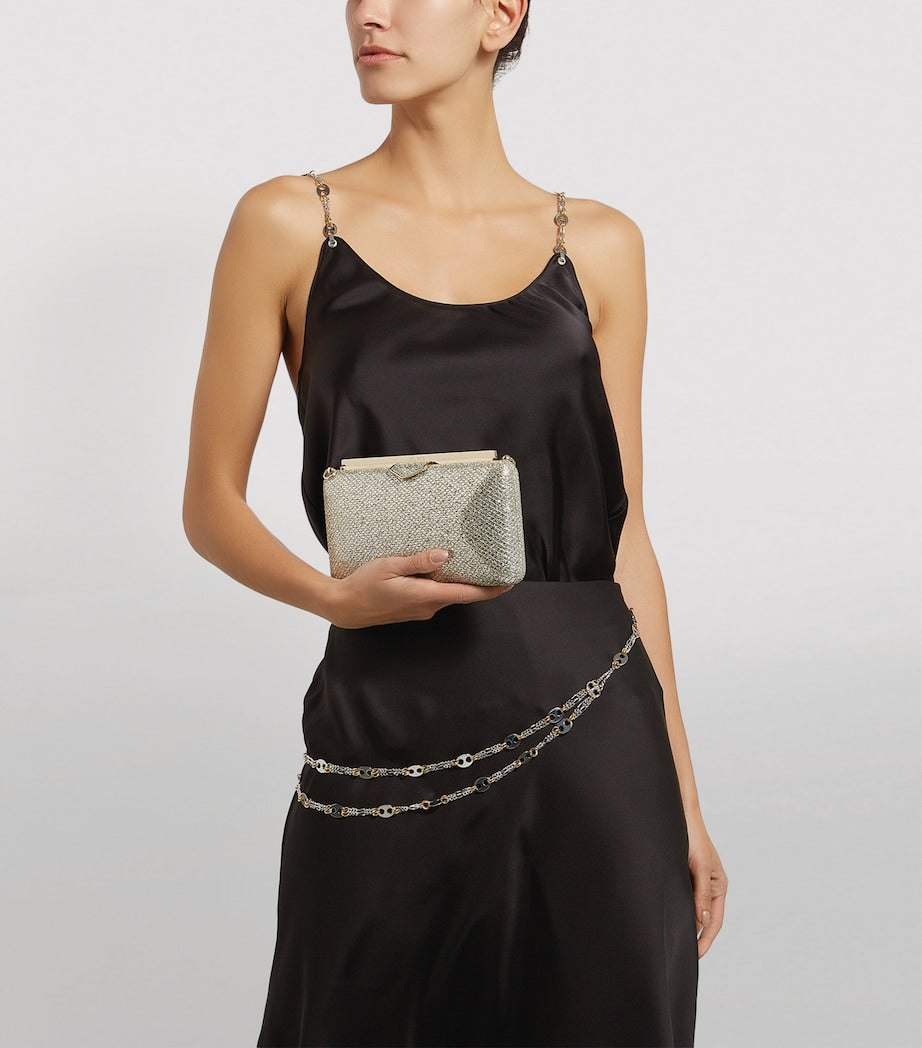 Jimmy Choo Neutral Ellipse Glitter Clutch Bag