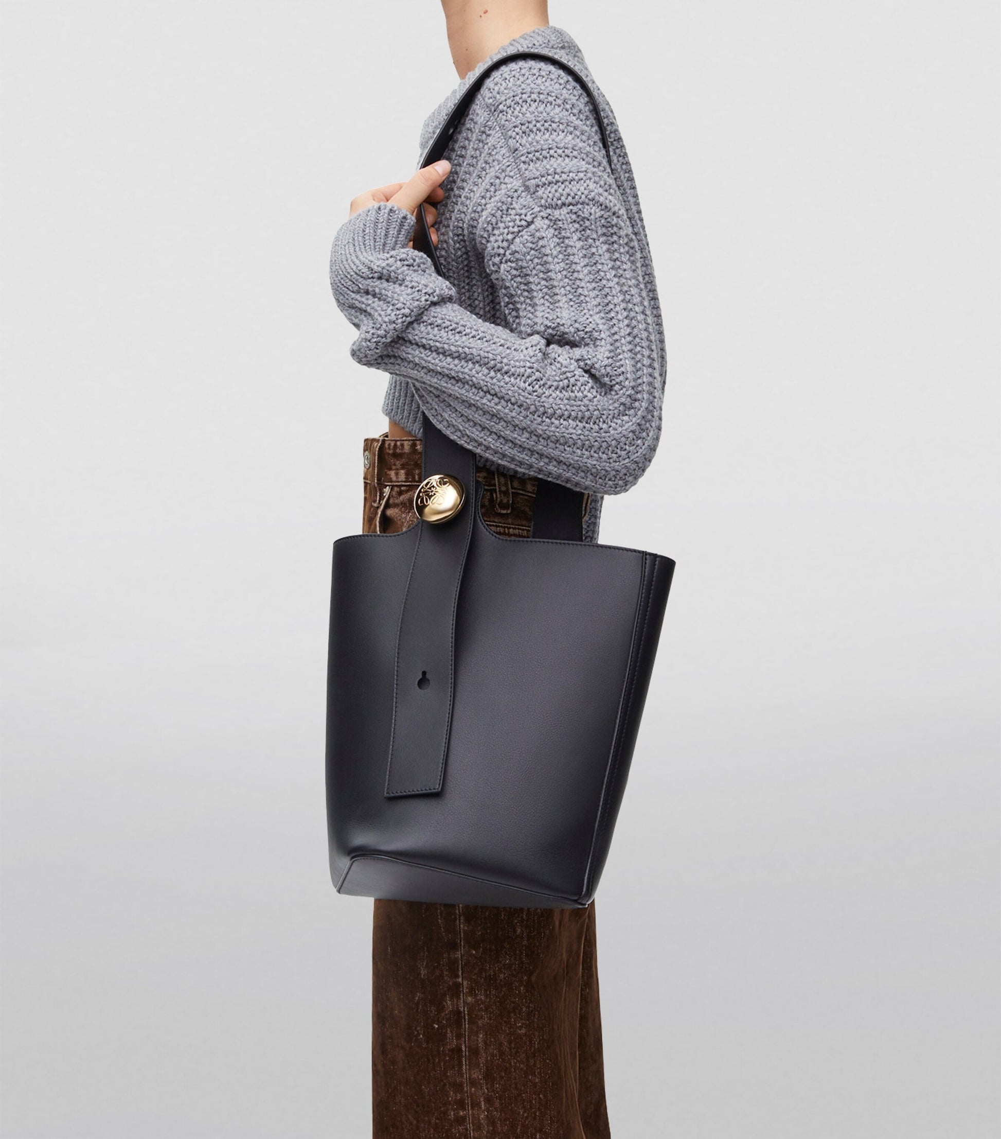 LOEWE Black Medium Pebble-Calfskin Bucket Bag