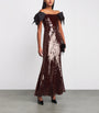 Self-Portrait Brown Sequin Off-The-Shoulder Maxi Dress