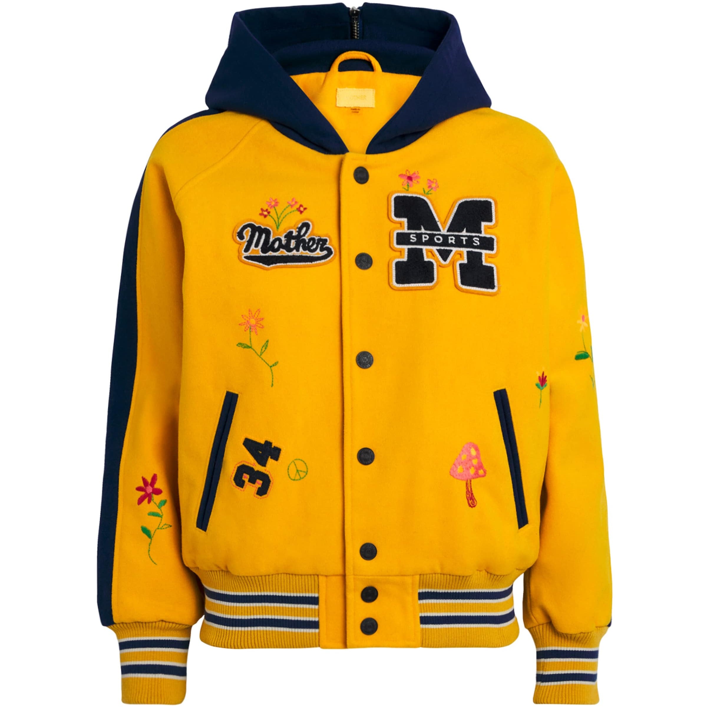 MOTHER Yellow The Split Hood Team Spirit Bomber Jacket