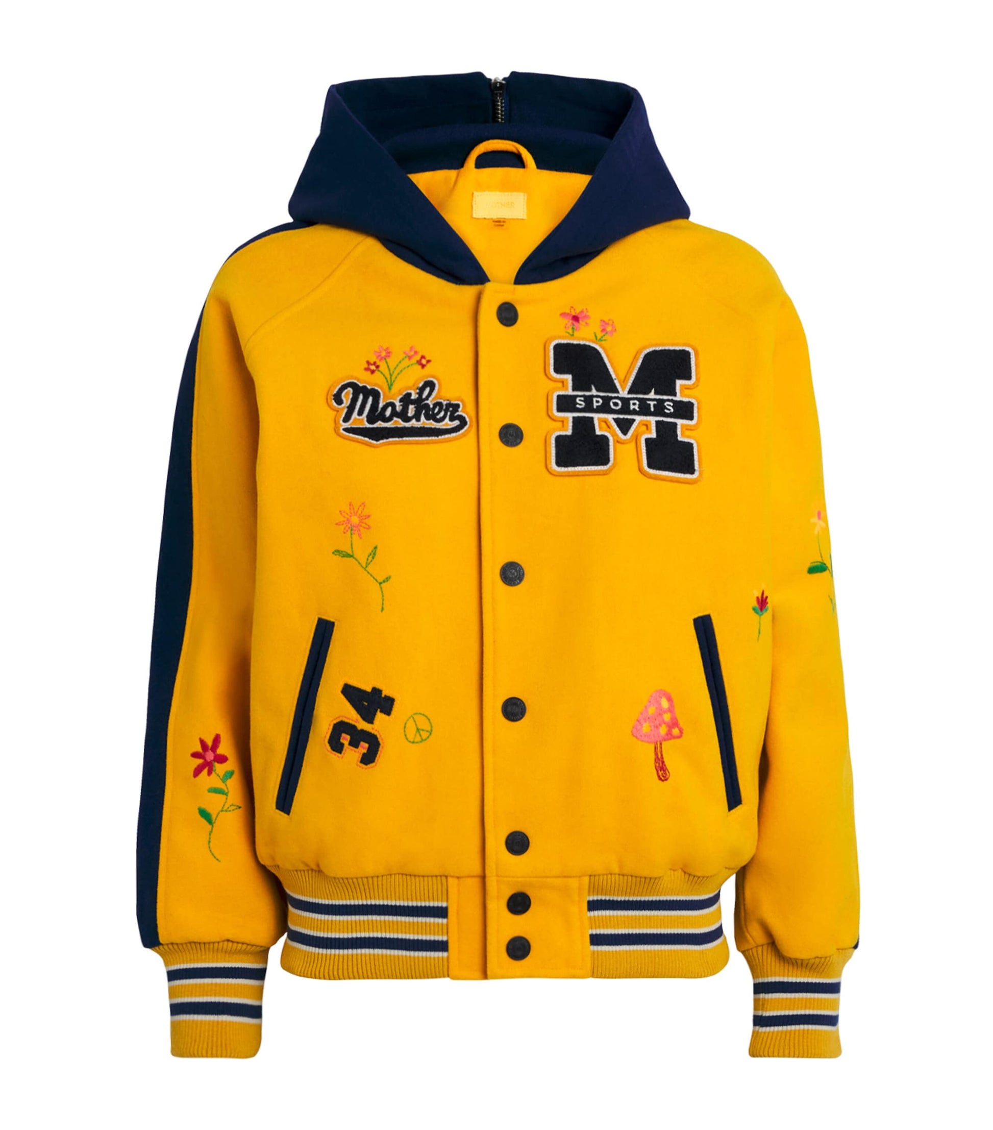 MOTHER Yellow The Split Hood Team Spirit Bomber Jacket