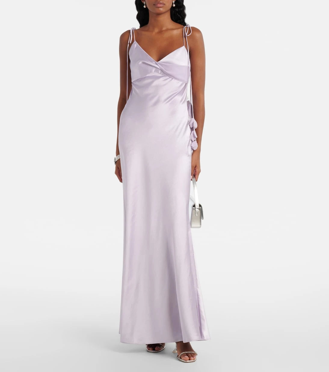 Self-Portrait - Floral-appliqué satin maxi dress