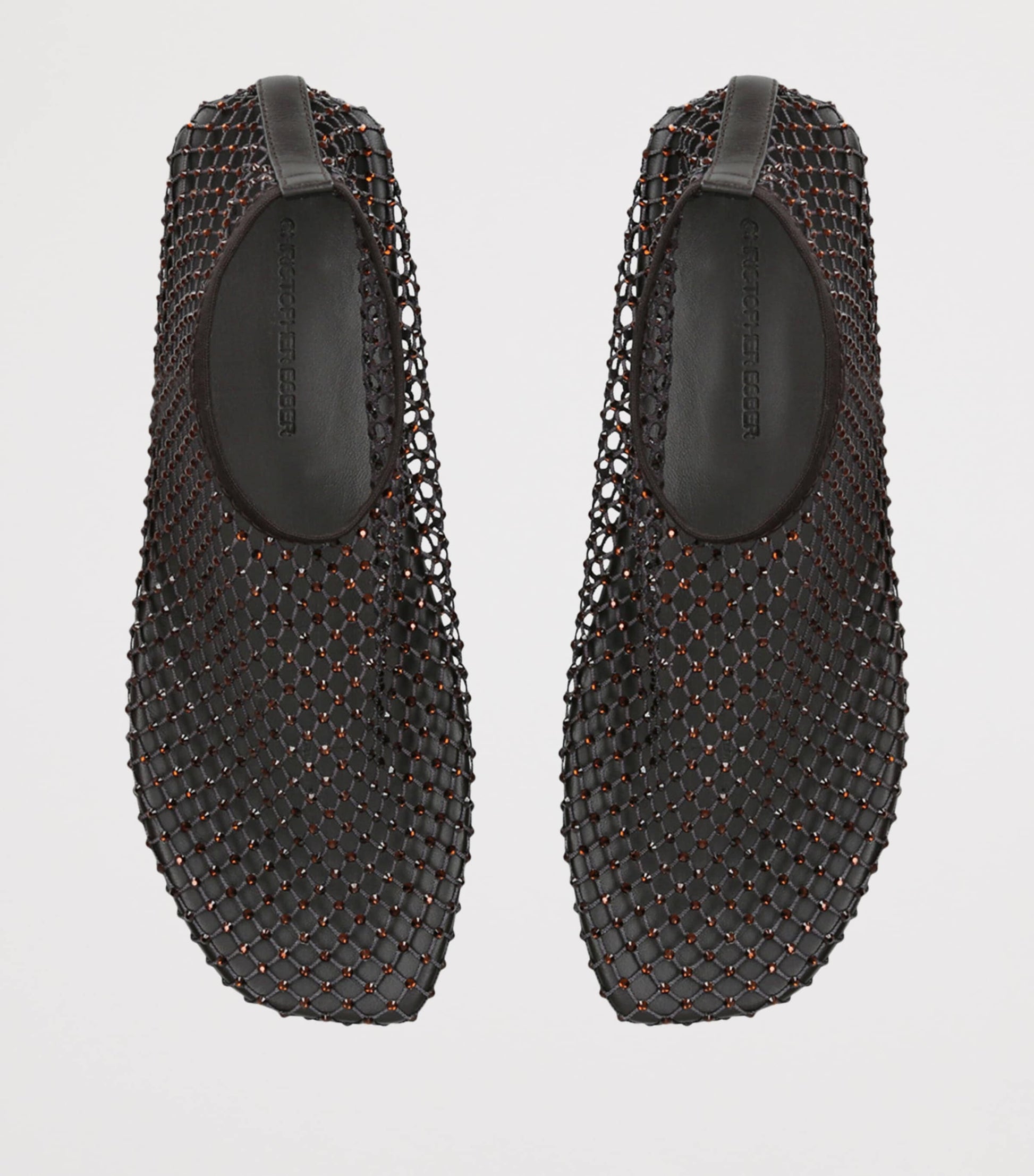 Christopher Esber Brown Mesh Embellished Minette Ballet Flats