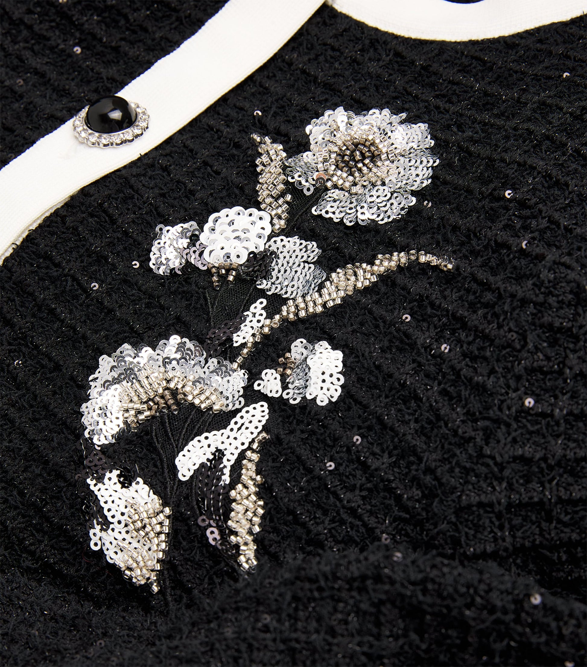 Self-Portrait Black Textured Floral-Detail Midi Dress