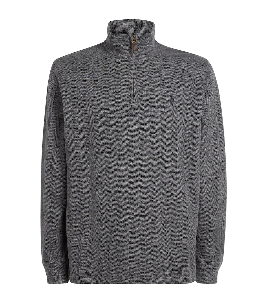 Polo Ralph Lauren Grey Cotton Heringbone Quarter-Zip Sweatshirt