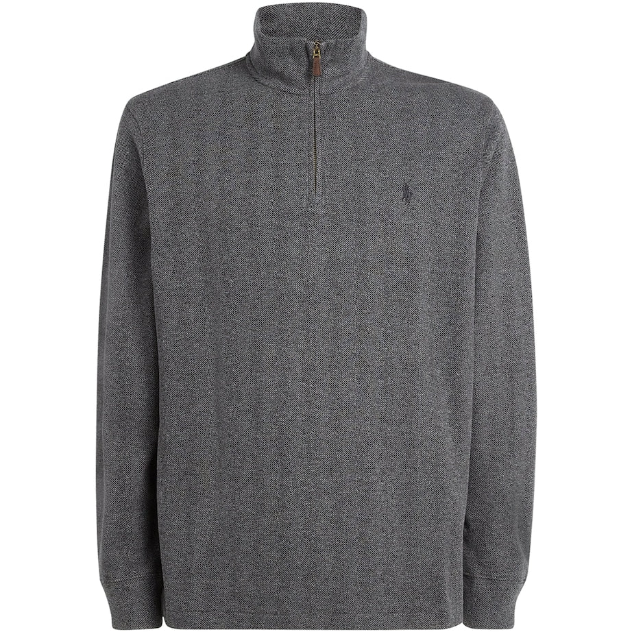 Polo Ralph Lauren Grey Cotton Heringbone Quarter-Zip Sweatshirt