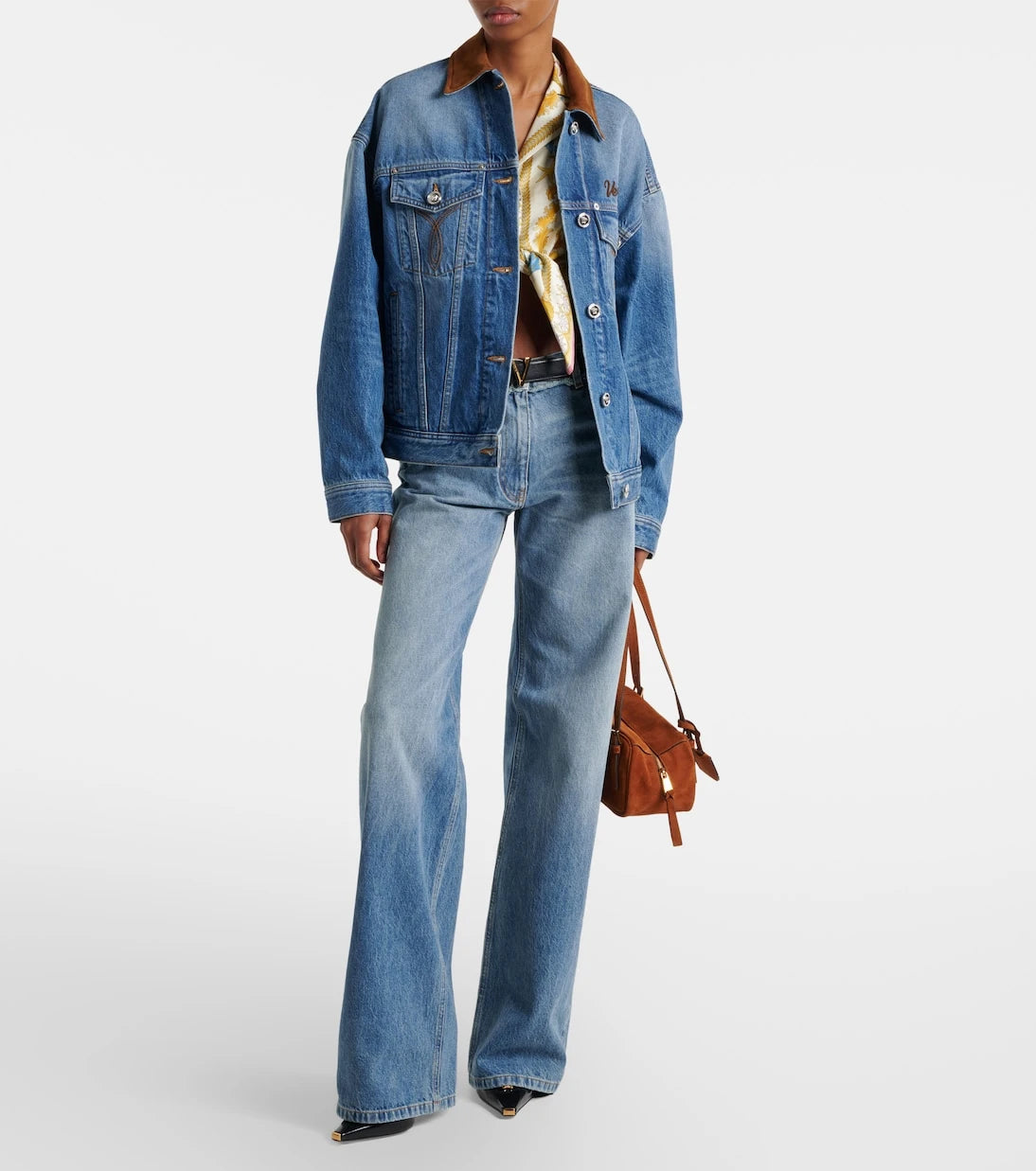 Versace - Trucker suede-trimmed denim jacket