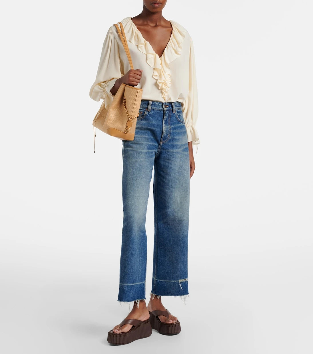 Chloé - Chloé Clover Medium raffia-effect tote bag