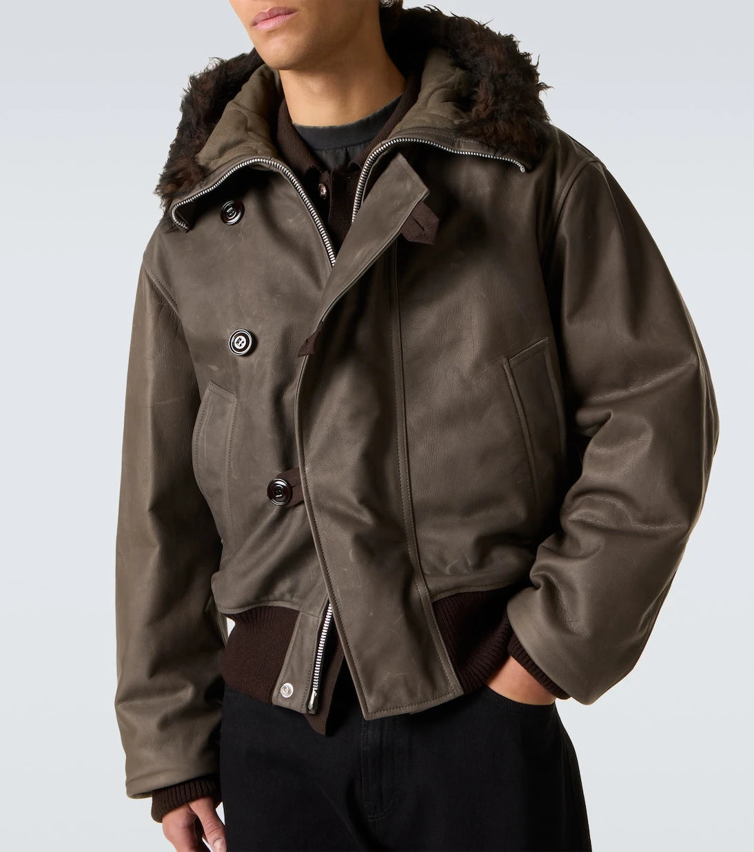 Our Legacy - جاكيت جلدي بياقة Shearling