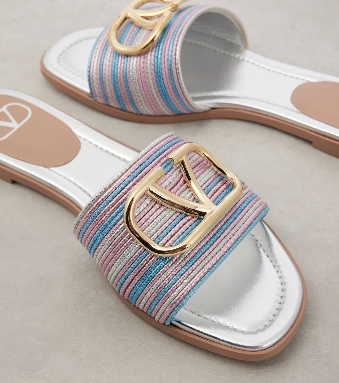 Valentino Garavani - VLogo metallic leather slides