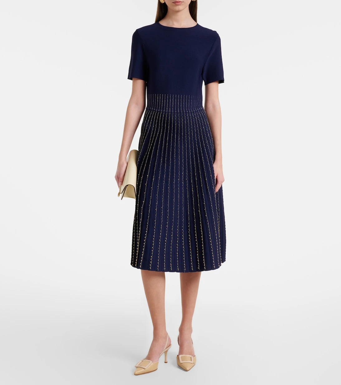 Carolina Herrera - Beaded knitted pleated midi dress