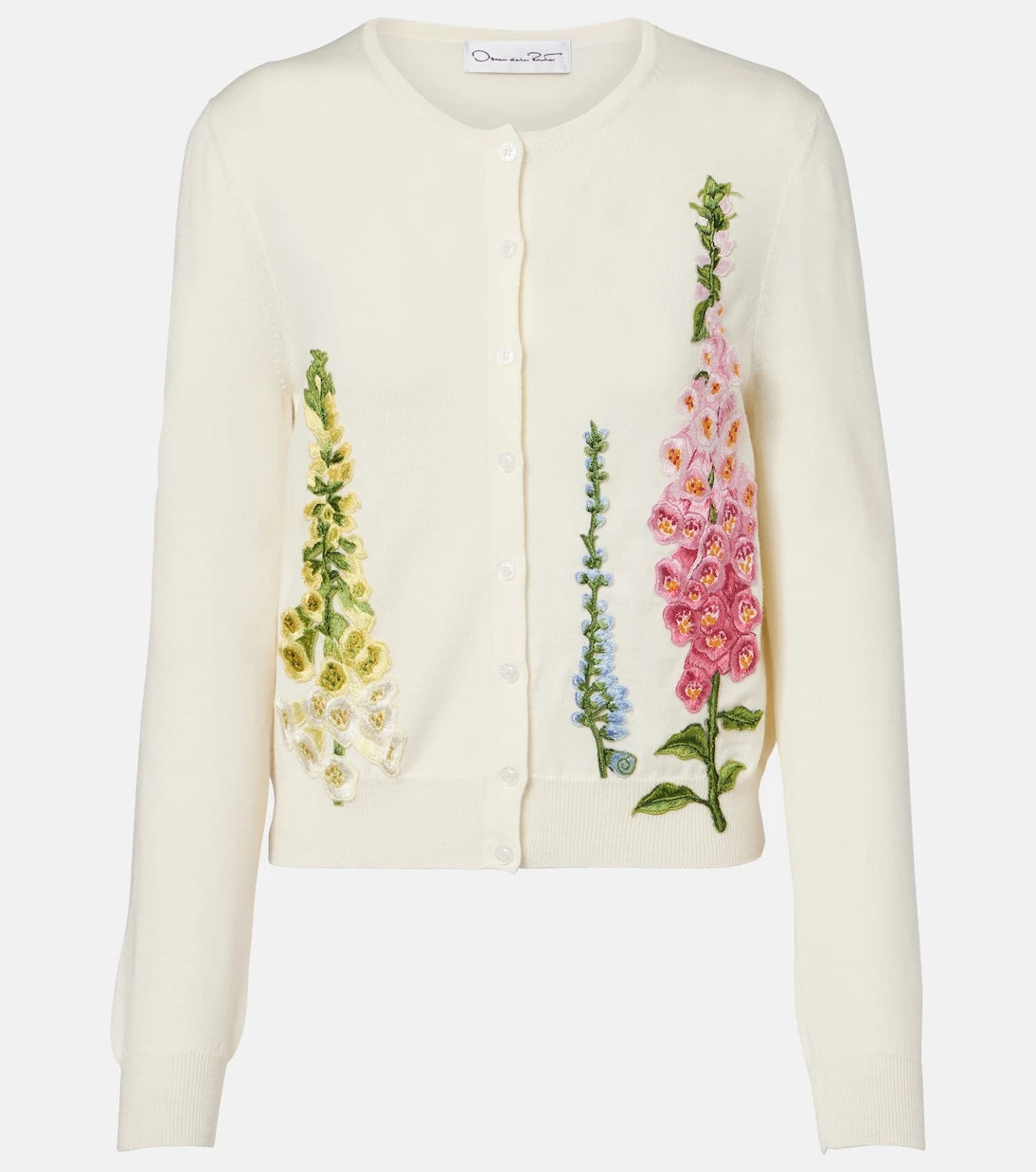 Oscar de la Renta - Foxgloves embroidered virgin wool cardigan